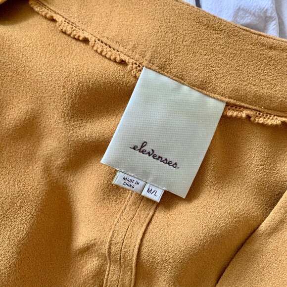 ANTHROPOLOGIE Elevenses Limn Open Front Crepe Cocoon Jacket Gold M/L - Picture 6 of 8